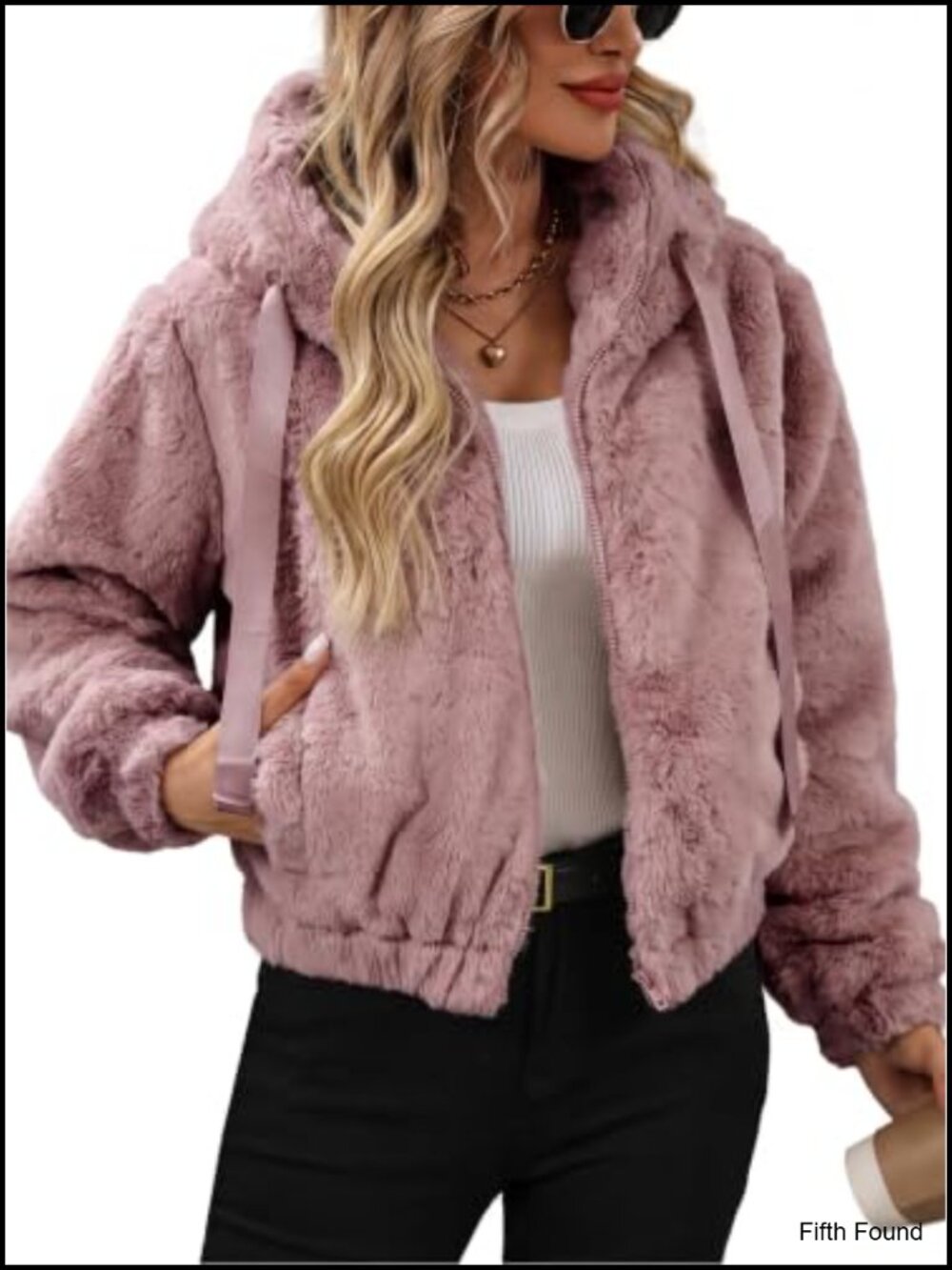 Faux Fur Crop Coat Full Zip Fleece Sherpa Jacket with Hood